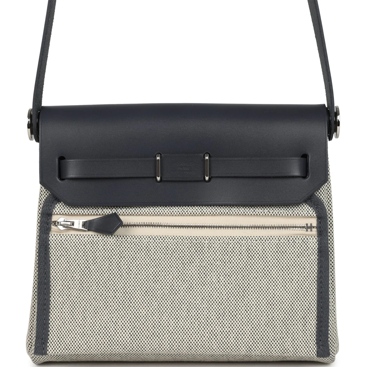 Hermes Herbag Zip 20 Mini Ecru, Ardoise Toile H Canvas, Ardoise Vache Hunter Palladium Hardware