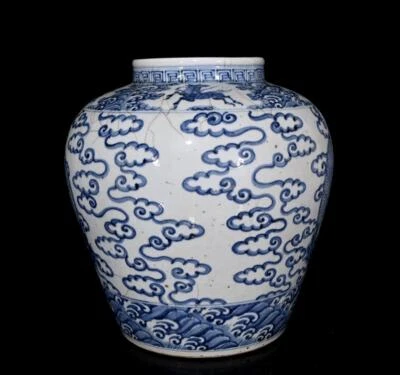 32CM Xuande Signed Old Chinese Blue and White Pot W/Buddha N452