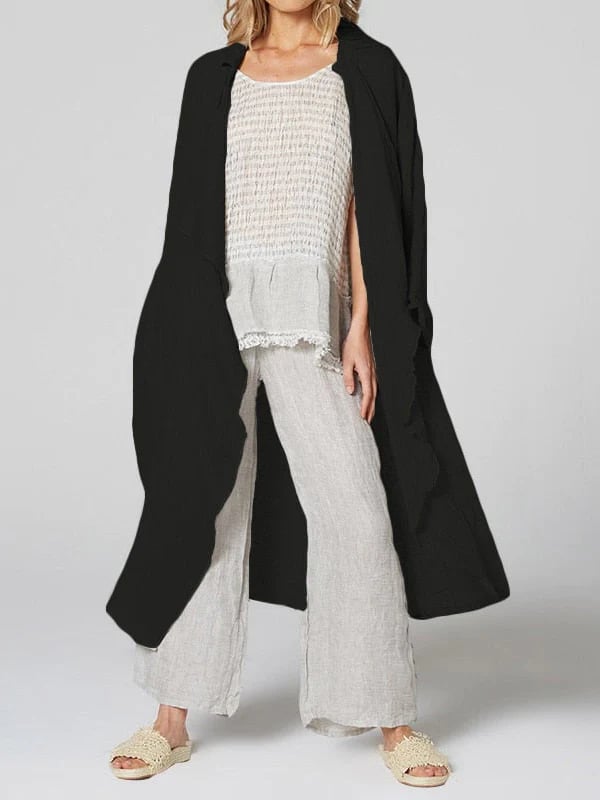 Cotton And Linen Long Sleeve Vintage Loose Cover Up