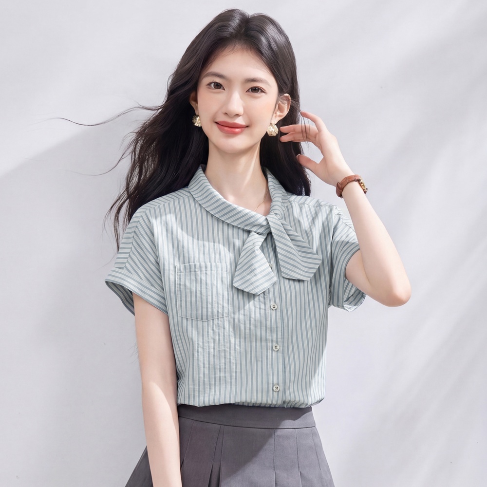 Asymmetry placket stripe small shirt retro summer shirt