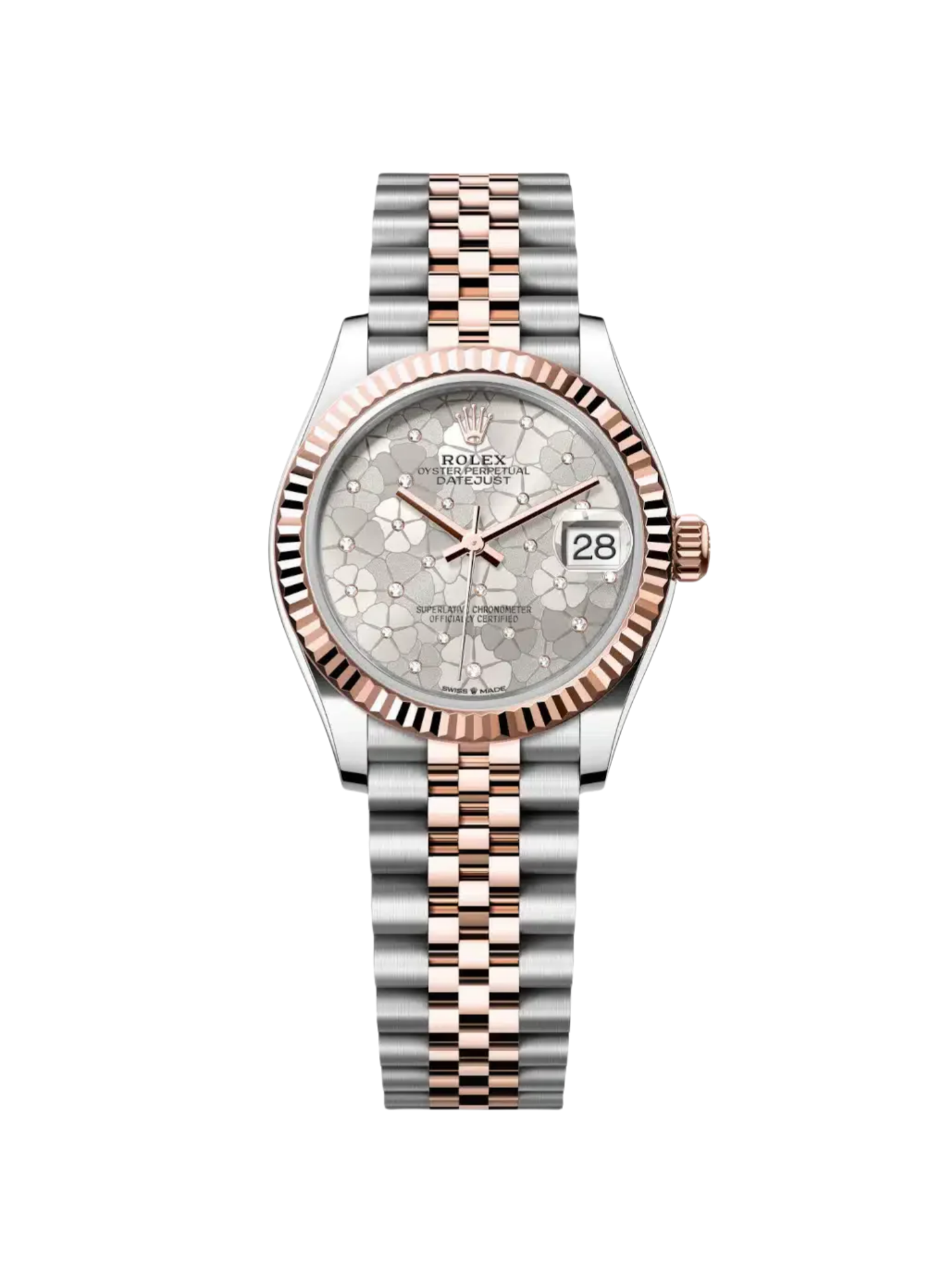 RLX Datejust m278271-0031/0032 Silver Floral Motif 31mm Dial Oyster Bracelet Watch