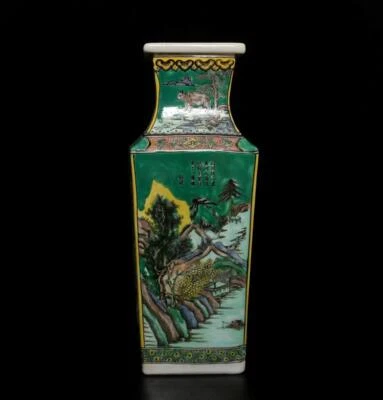 41CM Kangxi Signed Fine Antique Chinese Famille Rose Vase W/landscape
