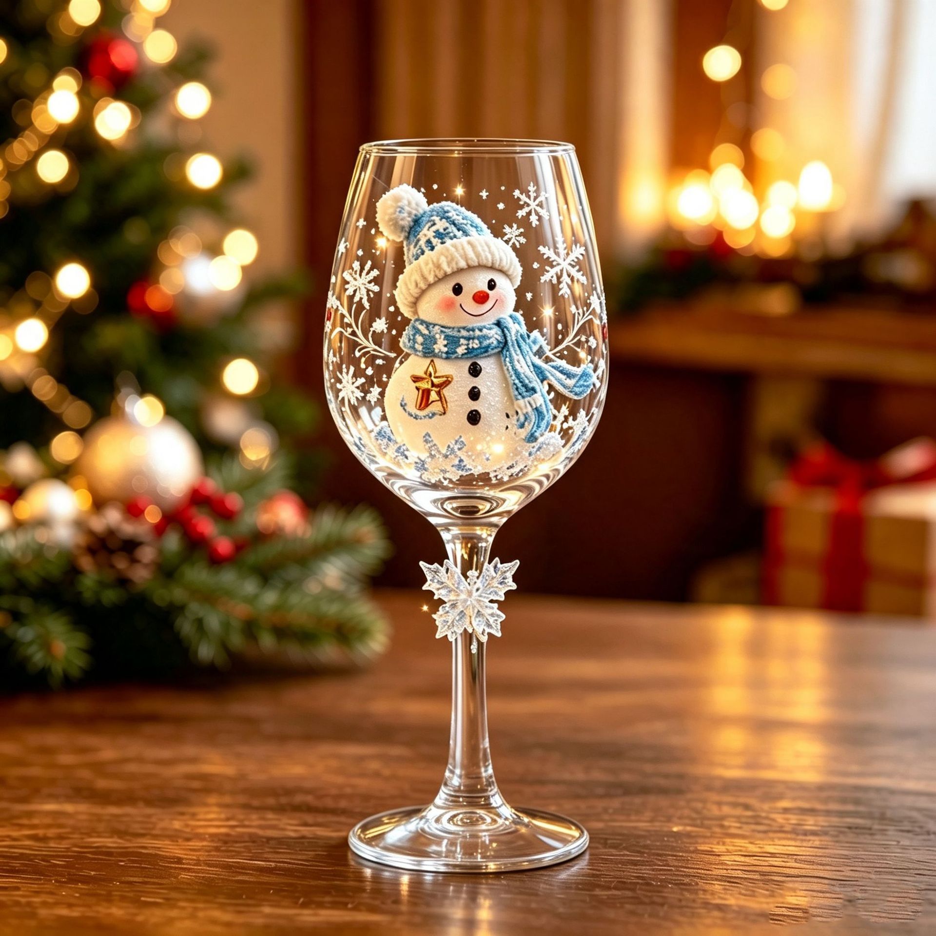 3D Christmas Glass Art Cup – Flat-Bottom & Stemmed Holiday Glassware