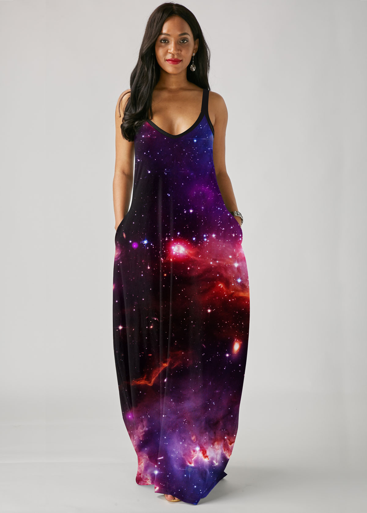 Starry Night Print Side Pocket Maxi Dress