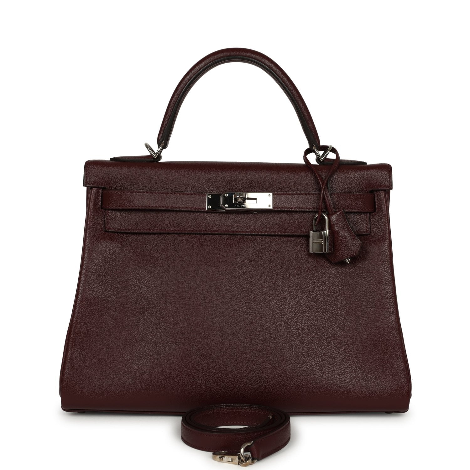 HERMÈS Kelly Retourne 32 Rouge H Evergrain Palladium Hardware