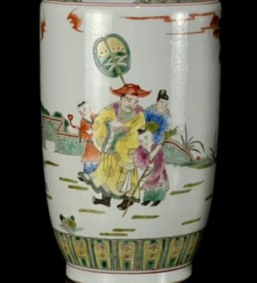 38CM Kangxi Signed Old Chinese Wucai Vase W/figure N1021