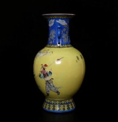 39.5CM Kangxi Signed Chinese Famille Rose Vase W/figure