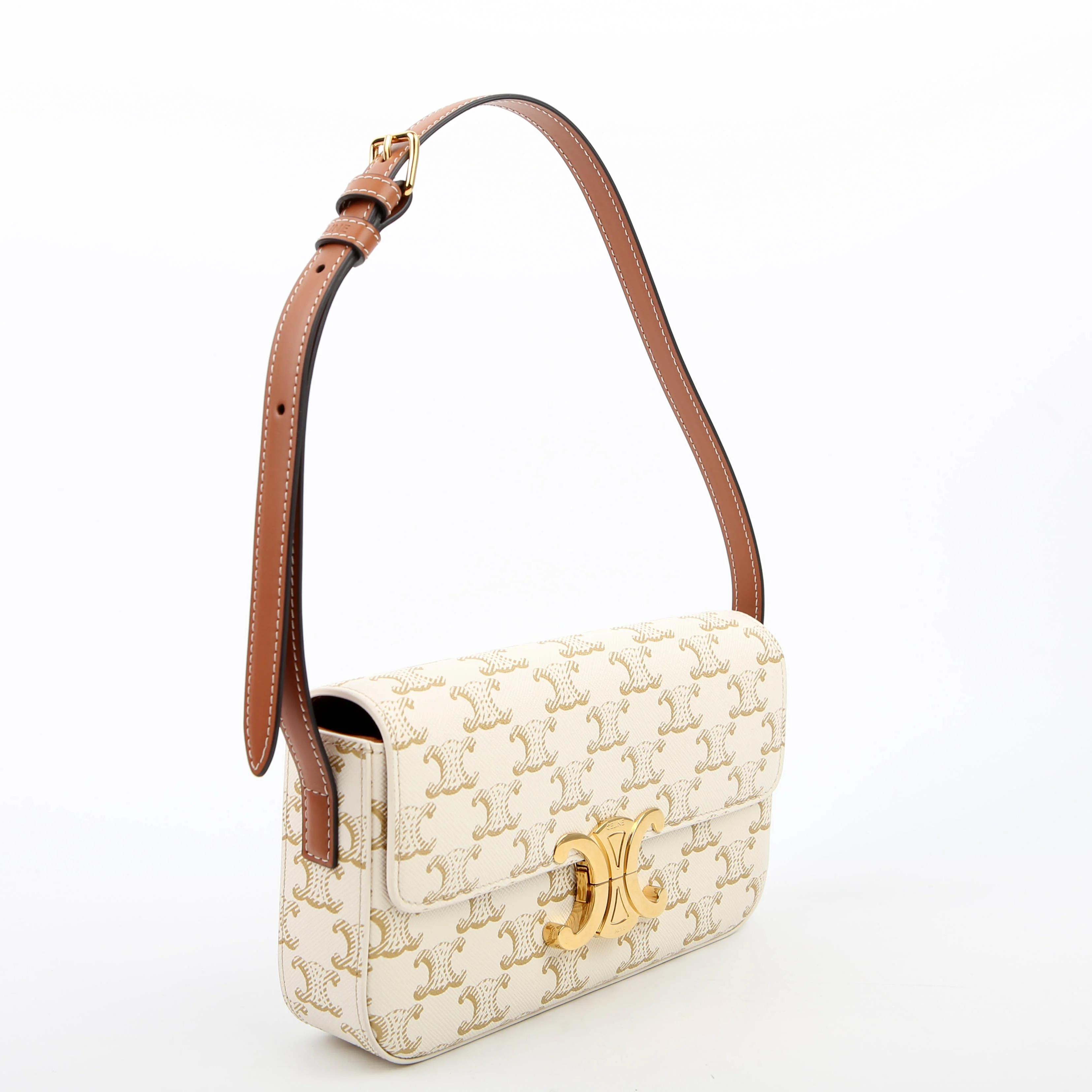 Claude Triomphe Shoulder Bag Canvas/Calfskin White