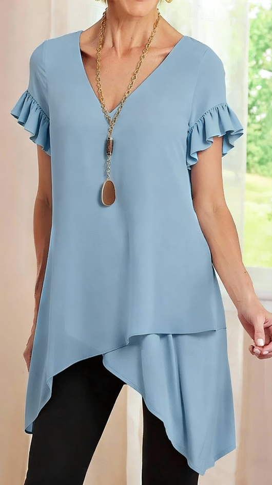 Women's Blouse Solid Color Stylish Casual Long Sleeve Crew Neck Long Tops Daily Ruffle Black Blue Khaki Spring Fall