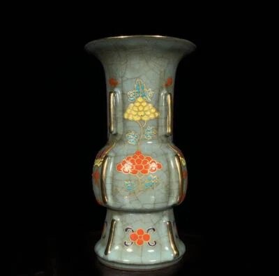 Fenghua Signed Old Chinese Guan Yao Guan Kiln Vase Zun w/phoenix N51