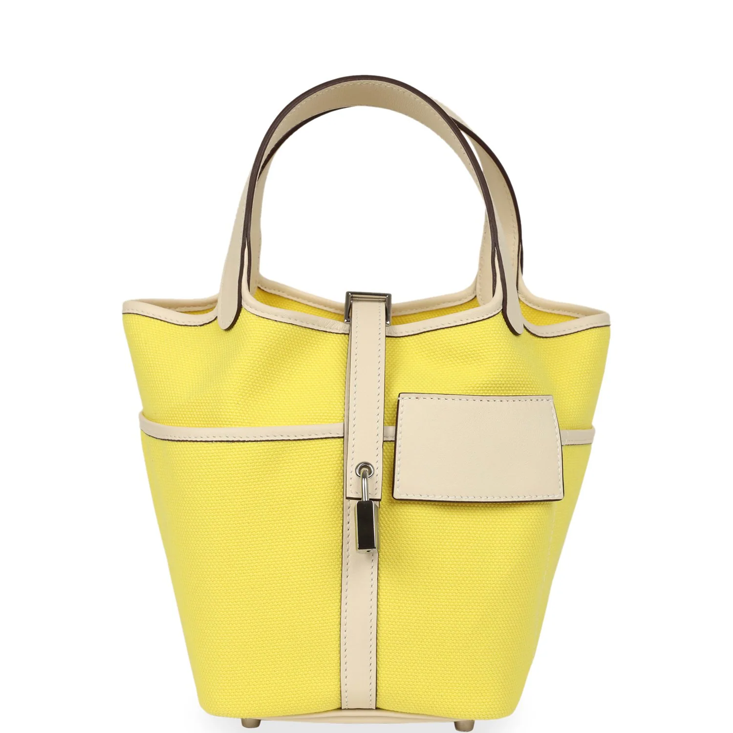 HERMÈS Picotin Cargo 18 Jaune Citron And Nata Swift And Toile Canvas Palladium Hardware