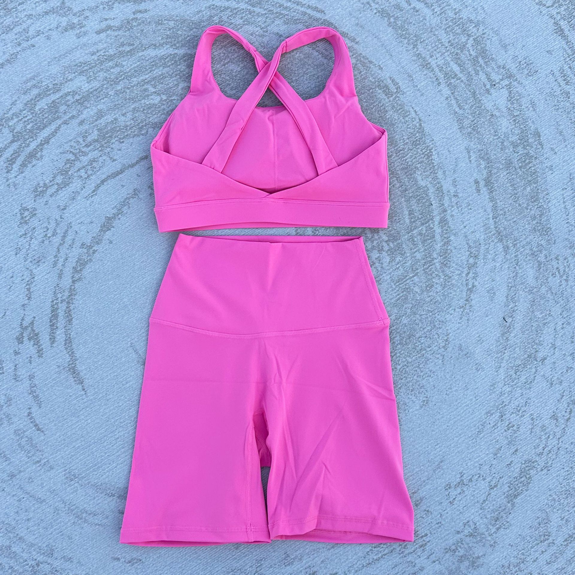 Lulu Nude Back Cross Sports Bra Women's Quarter Pants Suit Sexy Sports Running Fitness Suit Women