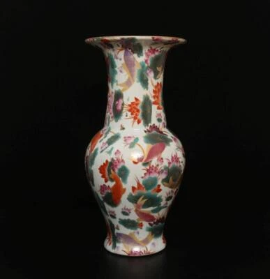 44CM Yongzheng Signed Old Antique Chinese Famille Rose Vase W/fish