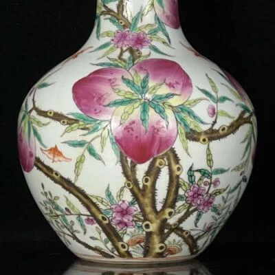 Qianlong Signed Old Chinese Famille Rose Vase W/peach N59