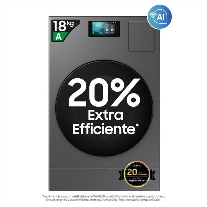 SAMSUNG - Lavasciuga WD18DB8995BZT2 18/11 Kg Classe A-Dark Silver Steel -oblò Nero