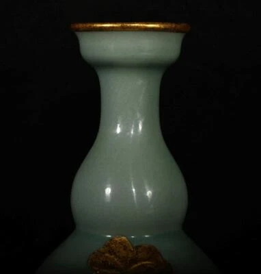 28CM Xuanhe Signed Old Chinese Ru Yao Ru Kiln Vase w/flower N3003