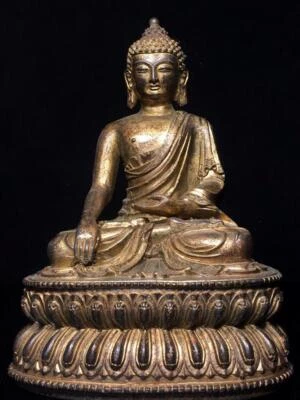 23CM Old Chinese Bronze Gilding Statue Buddha CK573