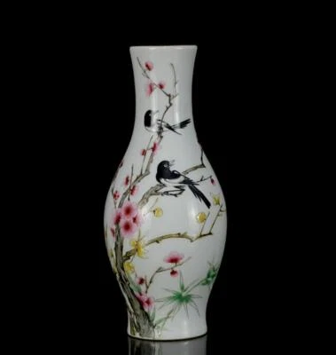 Yongzheng Signed Pair Old Chinese Famille Rose Vase W/bird N1038
