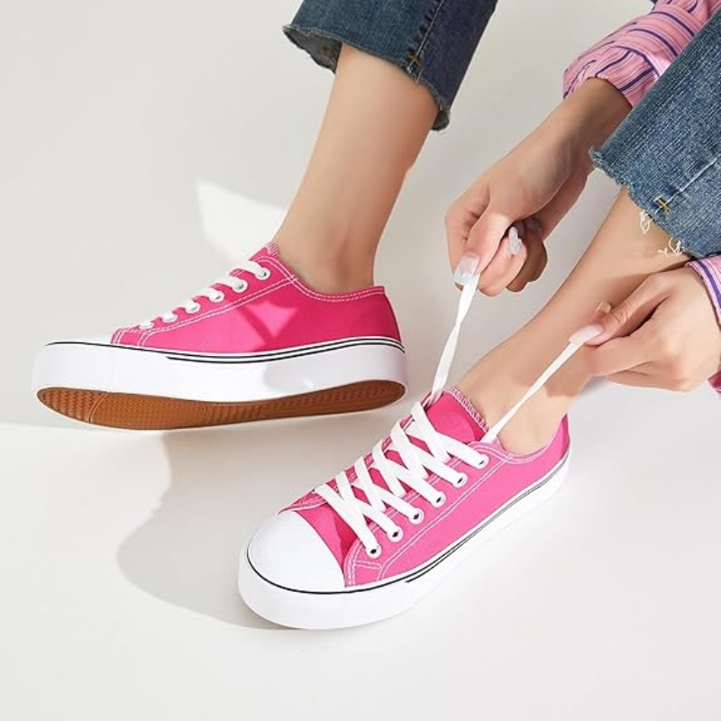 Womens White Black Canvas Sneakers