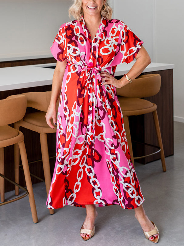 NEW🔥 V Neck Printed Satin Dress- Tax Free