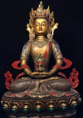 33CM Old Chinese Bronze Gilding Statue Buddha CK580