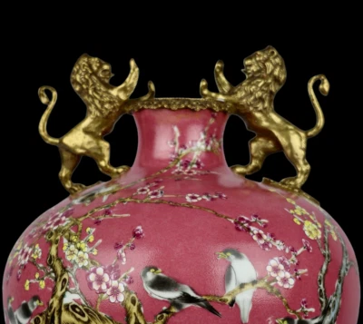 46CM Qianlong Signed Old Chinese Famille Rose Vase w/bird N3987