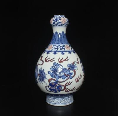 36CM Qianlong Singed Old Chinese Blue & White Porcelain Vase w/ kylin