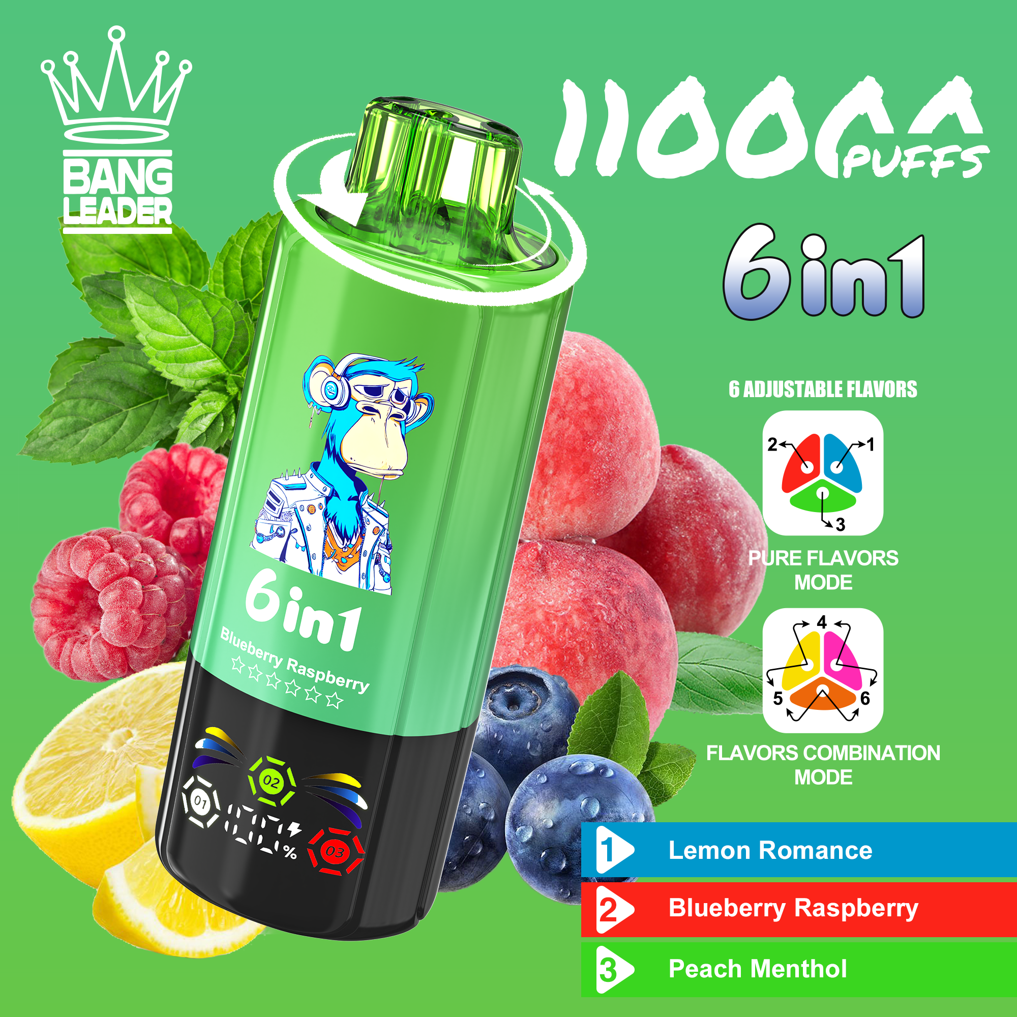 [Minimum order of two]Bang Leader 110K Puffs 6-in-1 Prefilled  Vape | 6 Flavors in 1 Device,  Rechargeable, 3%/5%