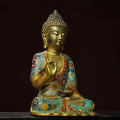 31CM Old Chinese Cloisonne Enamel Bronze Statue w/ Buddha N2919