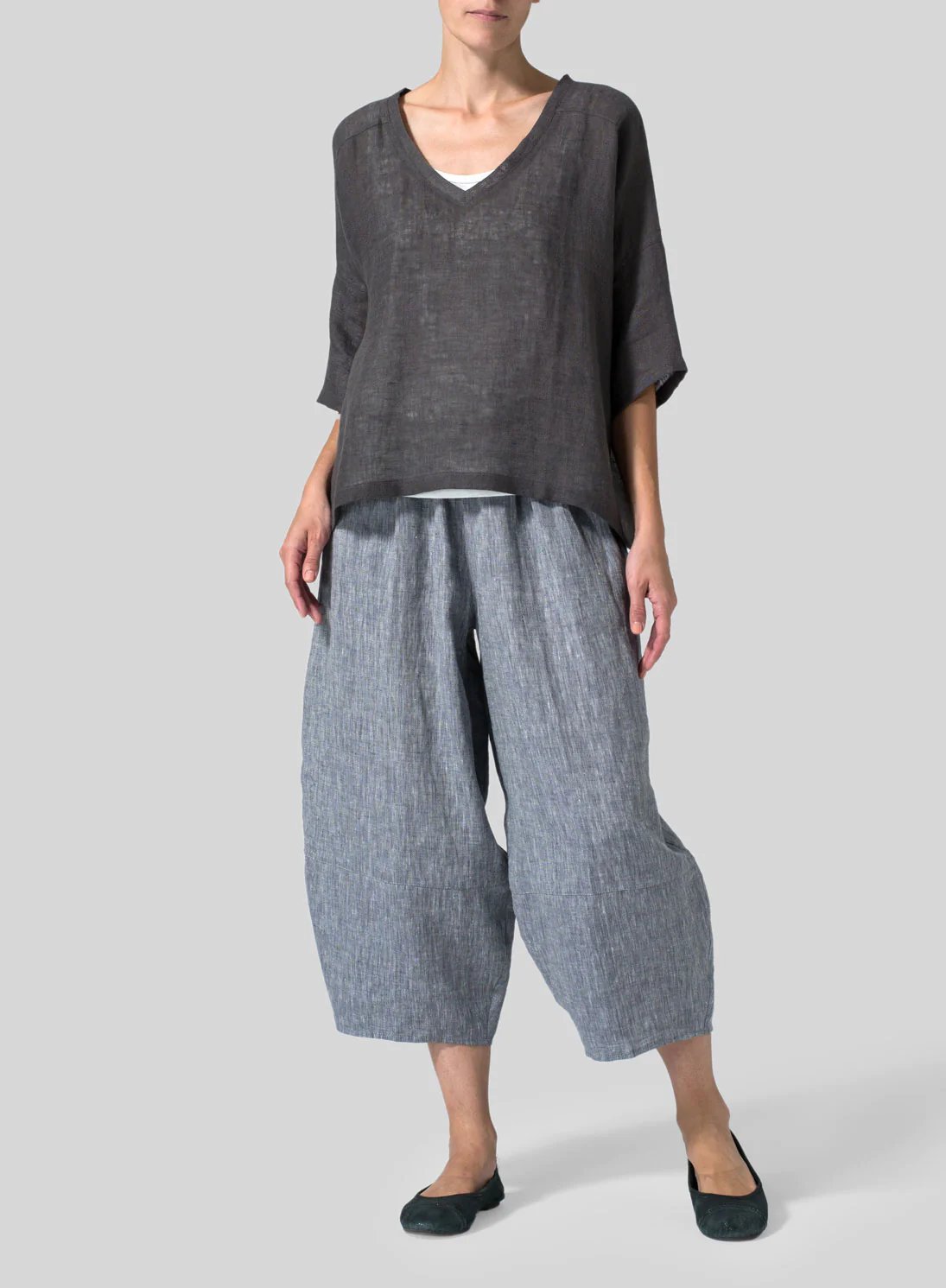 Cotton And Linen Deep V-Neck Top