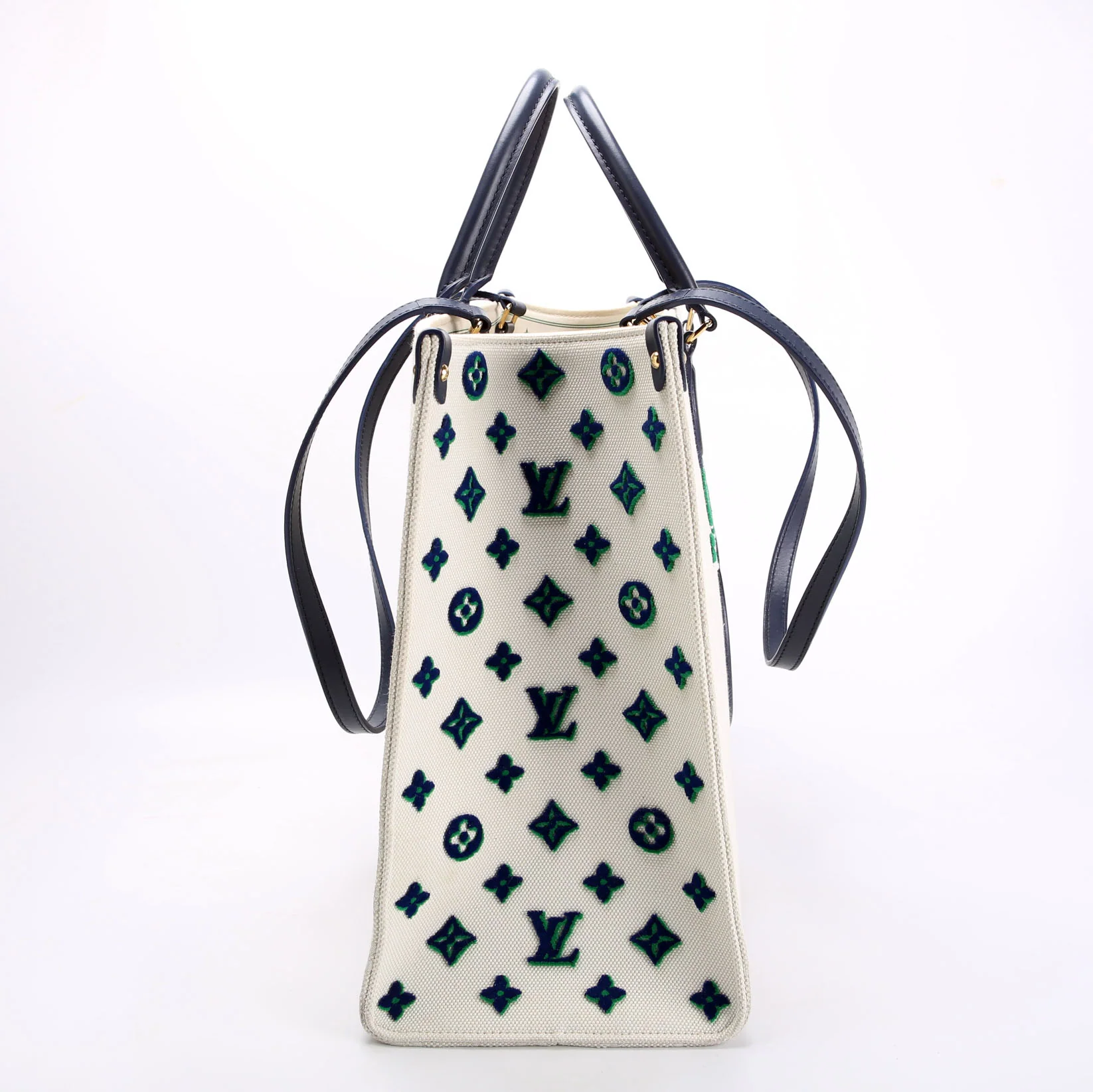 LOUIS VUITTON Onthego GM Jacquard Embroidered Tufted Monogram Portofino Navy/Cream/Green