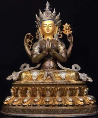 47CM Old Chinese Bronze Gilding Statue Buddha CK591