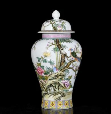 Yongzheng Signed Pair Old Chinese Colour Enamel General Tank Pot W/bird N3709