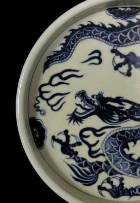 Ciyungutang Signed Old Chinese Blue&White Brush Washer W/dragon N615