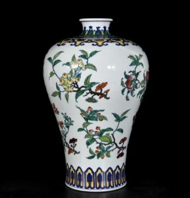 36CM Yongzheng Signed Old Chinese Doucai Vase W/peach N3300