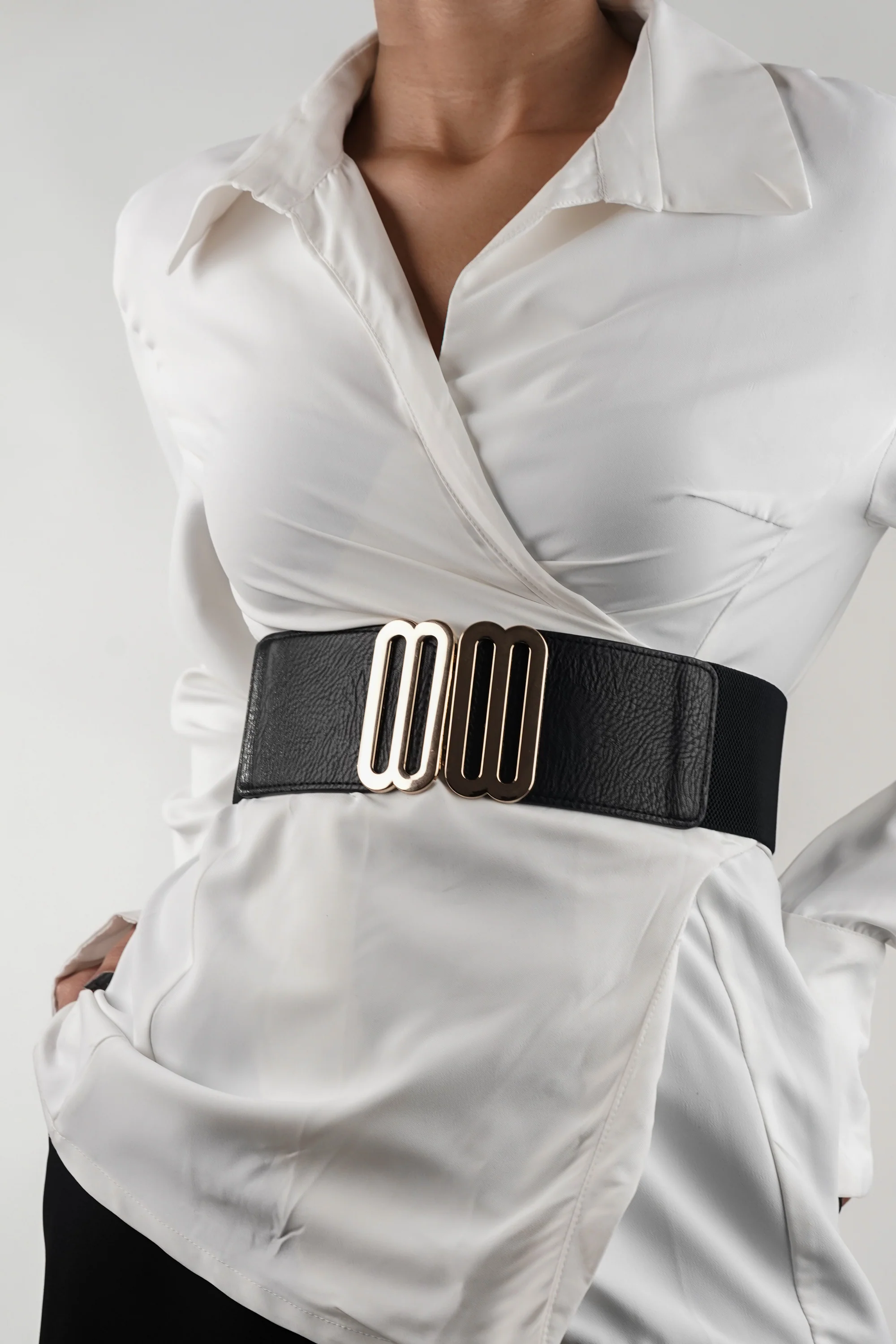 Black Elastic Belt With Metallic Buckle