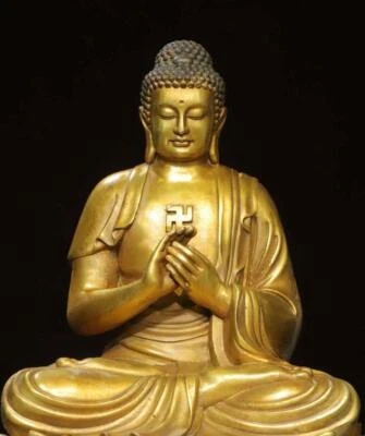 22CM Old Chinese Bronze Statue w/ Buddha N2835