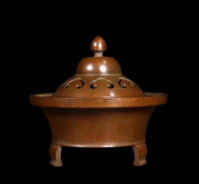 Qianlong Signed Old Chinese Copper Incense Burner w/lid N4140