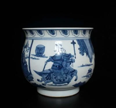 Kangxi Signed Old Chinese Blue and White Pot W/figures