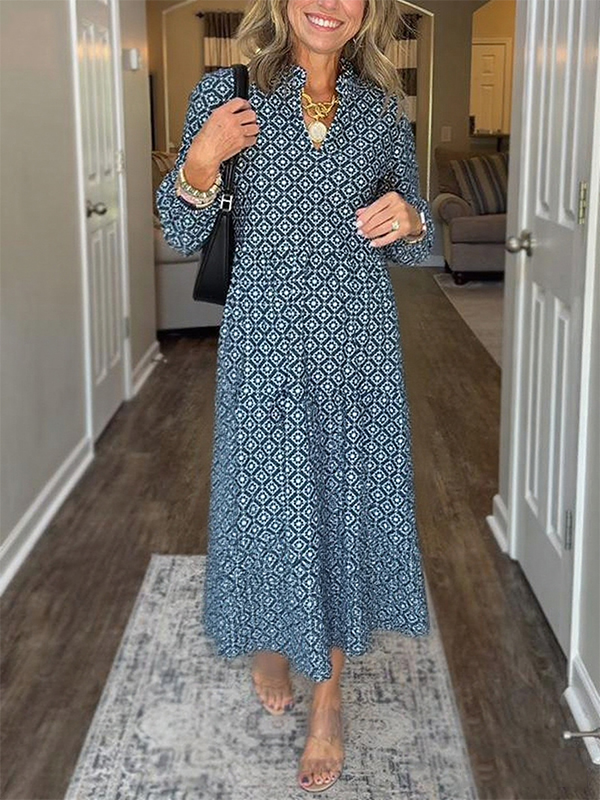 NEW🔥 V Neck Vintage Printed Maxi Dress