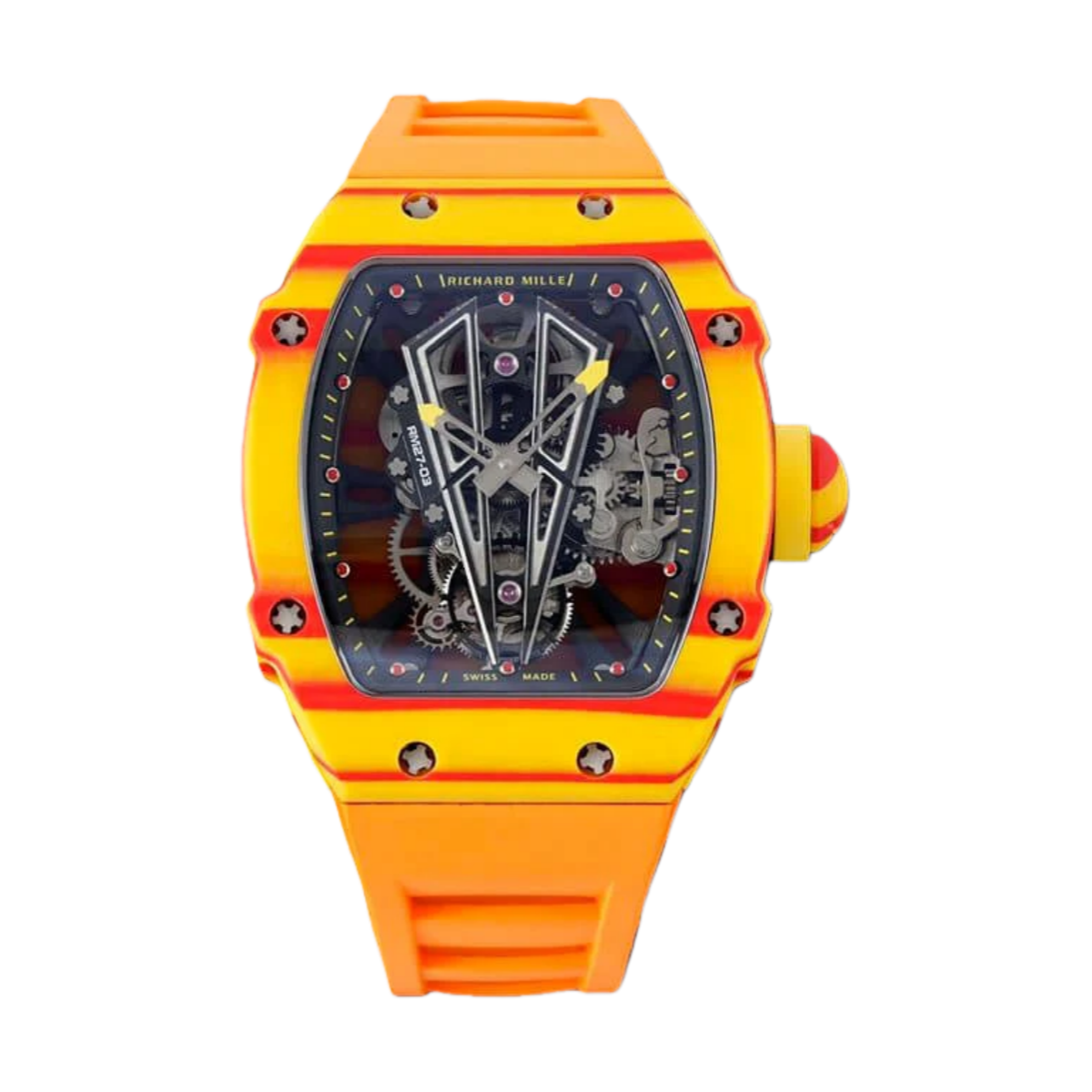 【7A Quality】Richard Mille RM27-03 Rafael Nadal Tourbillon  BesE Dition Yellow Rubber Strap