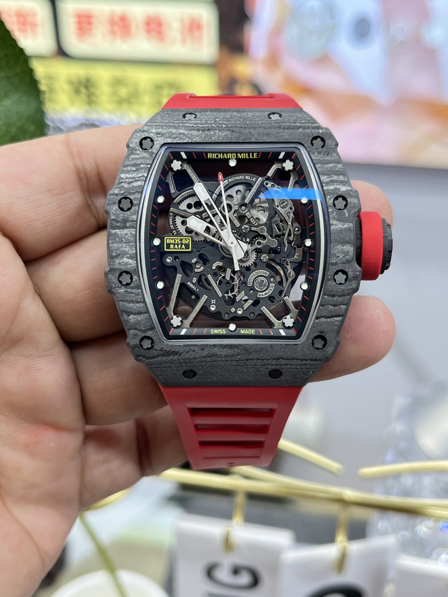【7A Quality】Replica Richard Mille RM35-02 Red Rubber Strap Swiss Movement Sports Watch