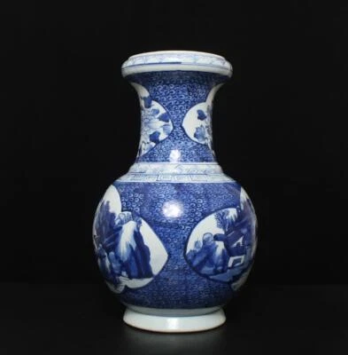 37CM Antique Chinese Blue & White Porcelain Vase w/ landscape