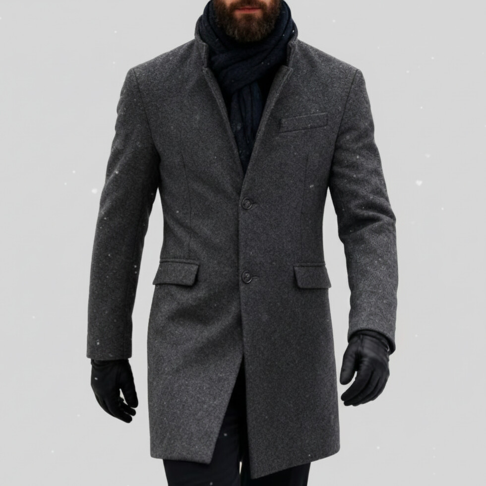 Men's Solid Stand Collar Single Breasted Long Sleeve Chest Pocket Trench Coats