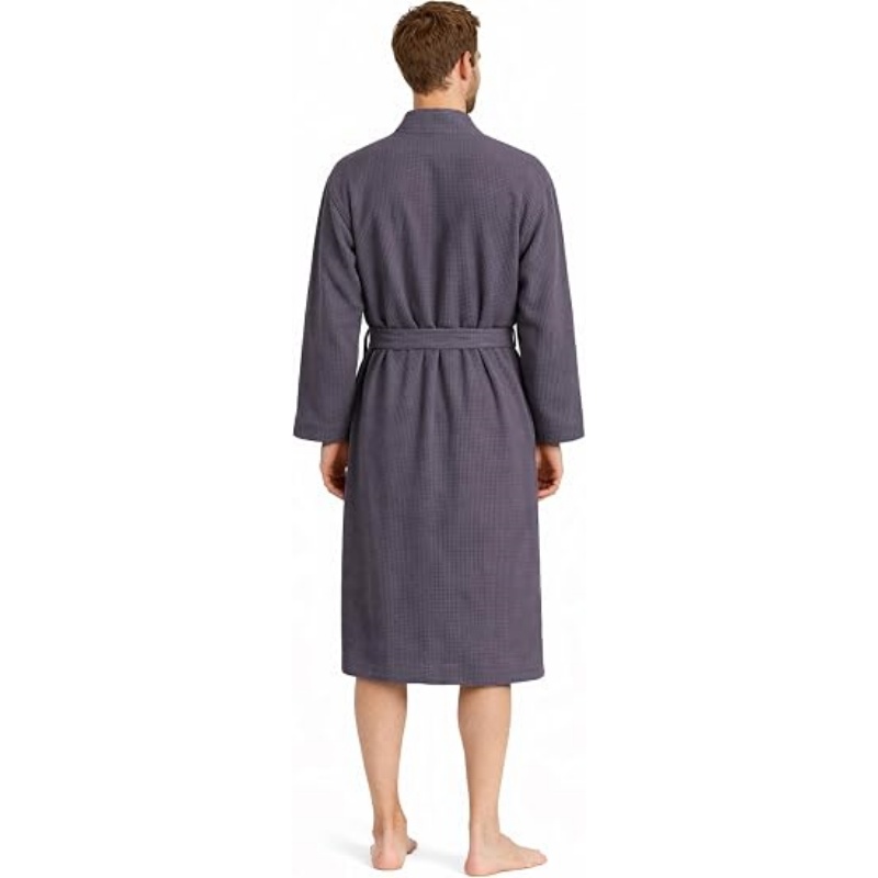 Turkish Linen Men's Waffle Bathrobe Lightweight Kimono Spa Robe