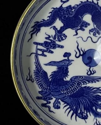 Qianlong Signed Old Chinese Blue&White Brush Washer W/dragon N704