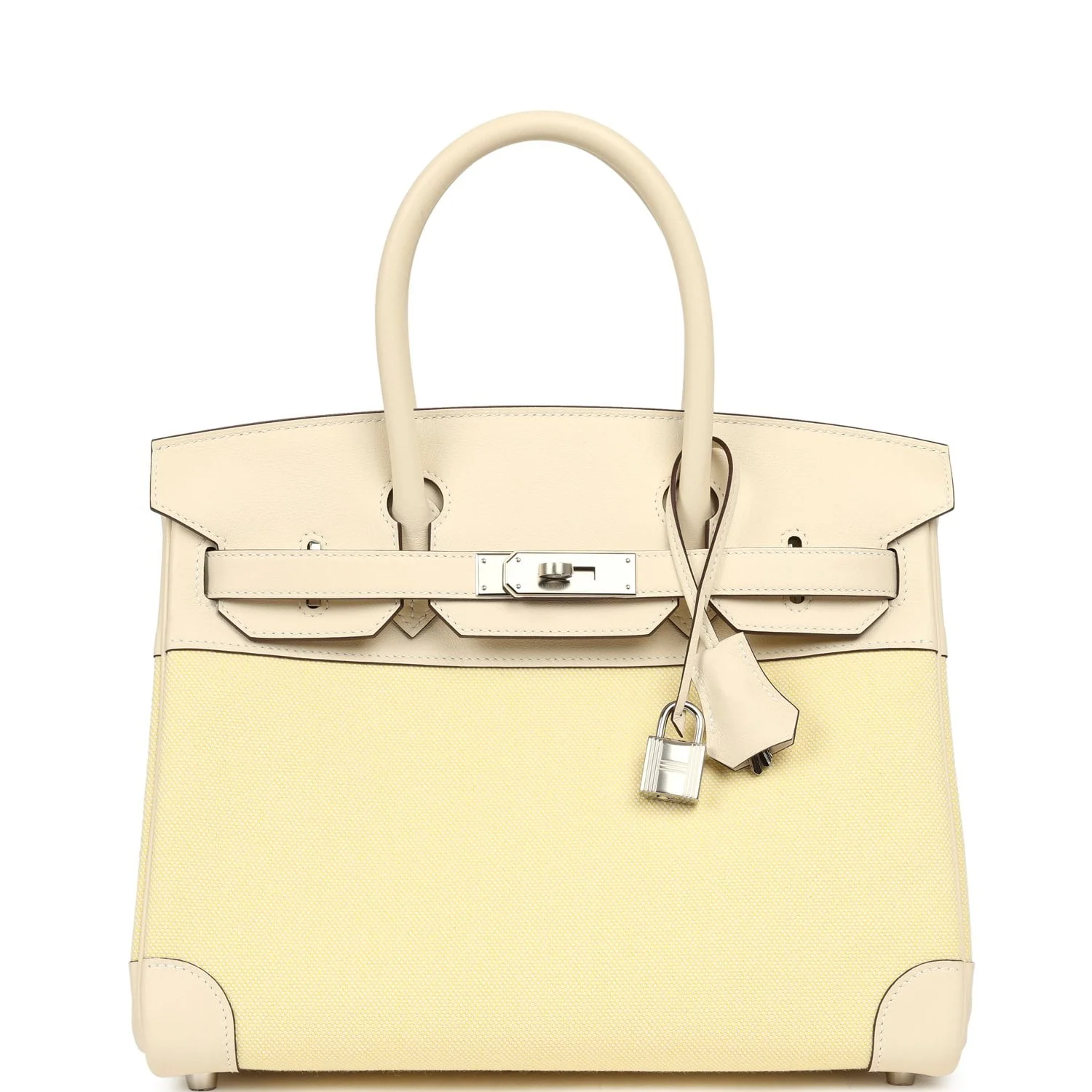 HERMÈS Birkin 30 Jaune Poussin Toile H Canvas Nata Swift And Palladium Hardware