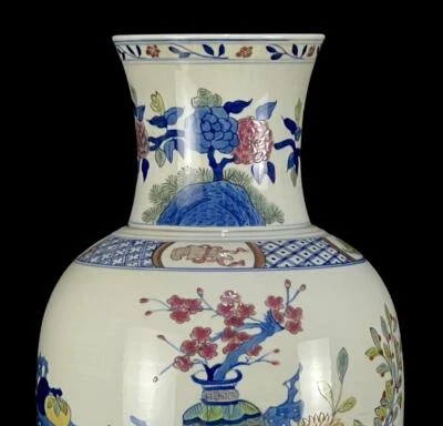 37CM Guangxu Signed Old Chinese Doucai Porcelain Vase w/ flower CK493