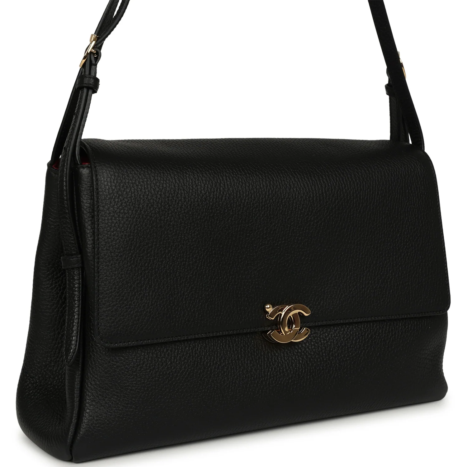 CHANEL Trapezoid Maxi Flap Bag Black Grained Calfskin Gold Hardware
