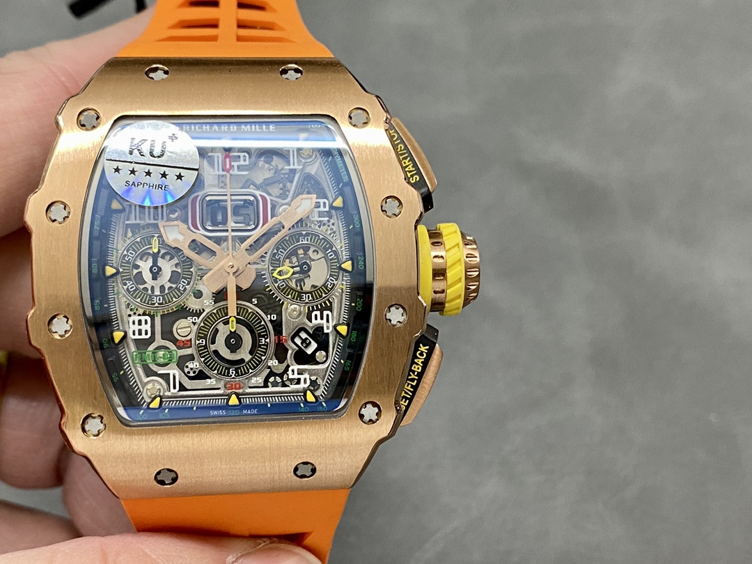 【7A Quality】Richard Mille RM11-03 Orange Rubber Automatic Flyback Chronograph